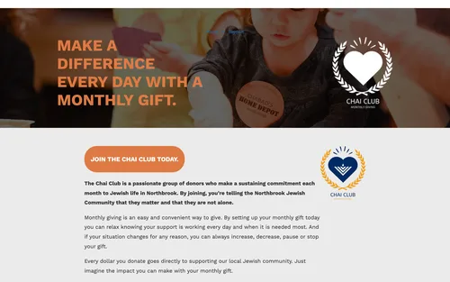 Chai Club monthly giving page for Lubavitch Chabad of Northbrook
