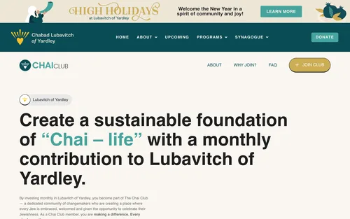 Chai Club monthly giving page for Lubavitch of Yardley